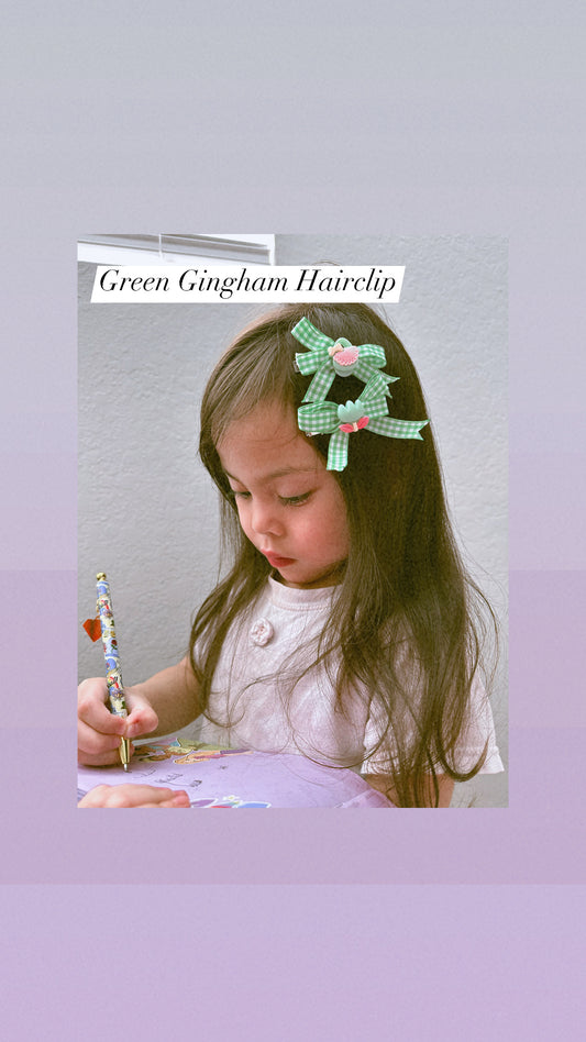 Green Gingham Hairclip