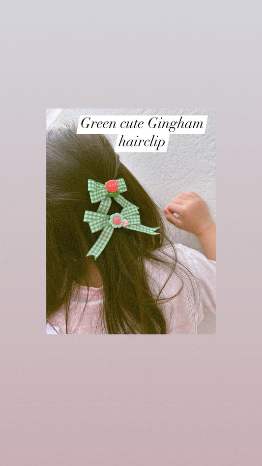 Green Gingham Hairclip 2